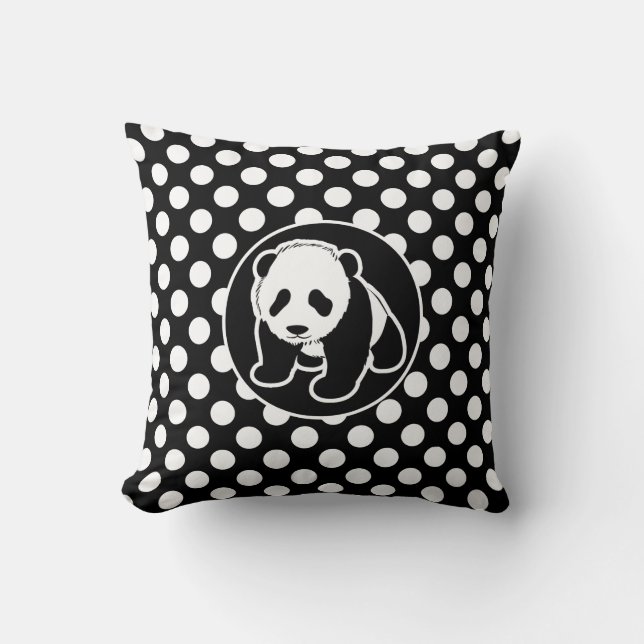 Coussin Panda sur les Pois noirs et blancs (Recto)