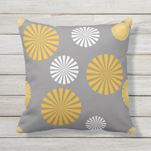 Coussin Pandelions Abstraits, stylisés, gris, jaune, blan