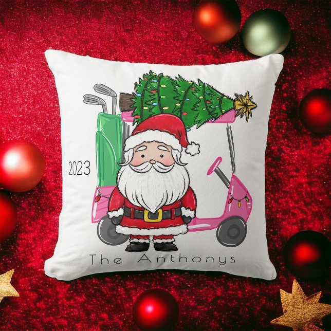 Coussin Panier de golf rose personnalisé Père Noël Christm (Créateur téléchargé)