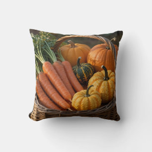 Coussin Panier de récolte rustique citrouilles carottes