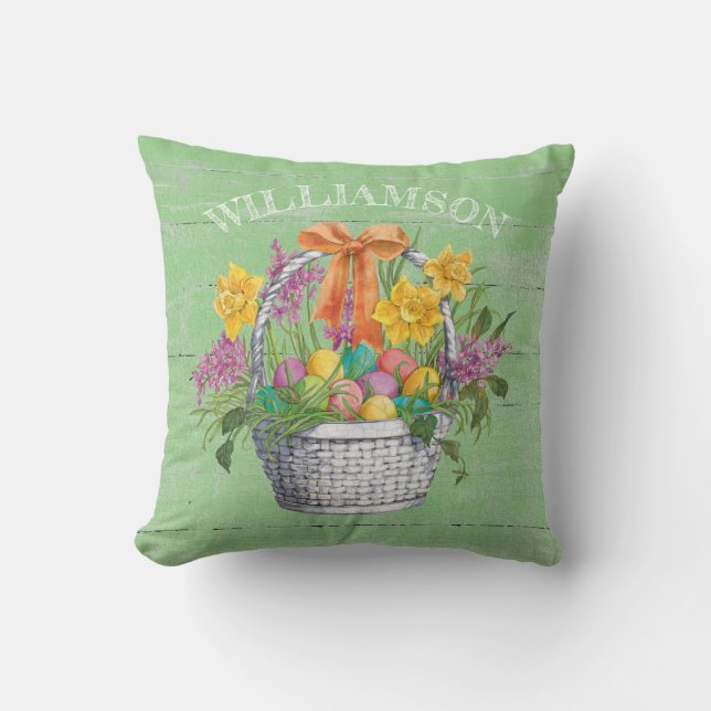 Coussin Panier floral des Oeufs de Pâques en vert (Recto)