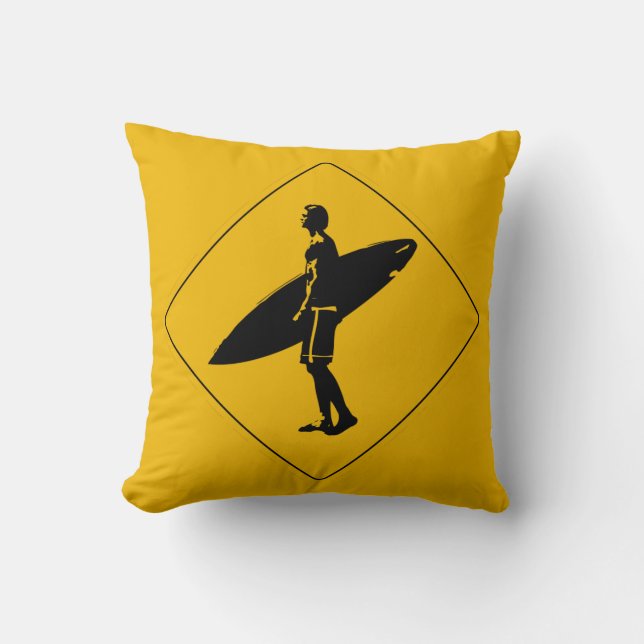 Coussin Panneau d'avertissement de croisement de surfer, (Recto)