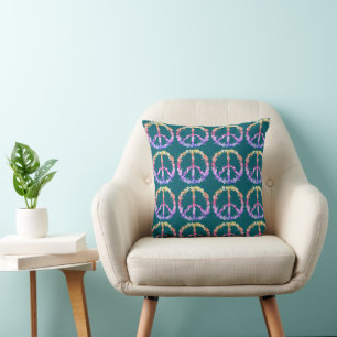 Coussin Panneau de paix avec fleurs colorées