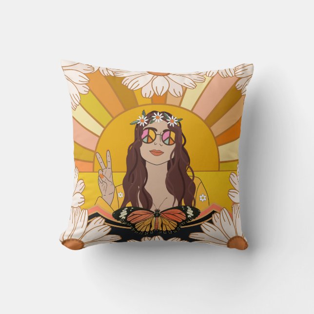 Coussin Panneau de paix et papillon (Recto)