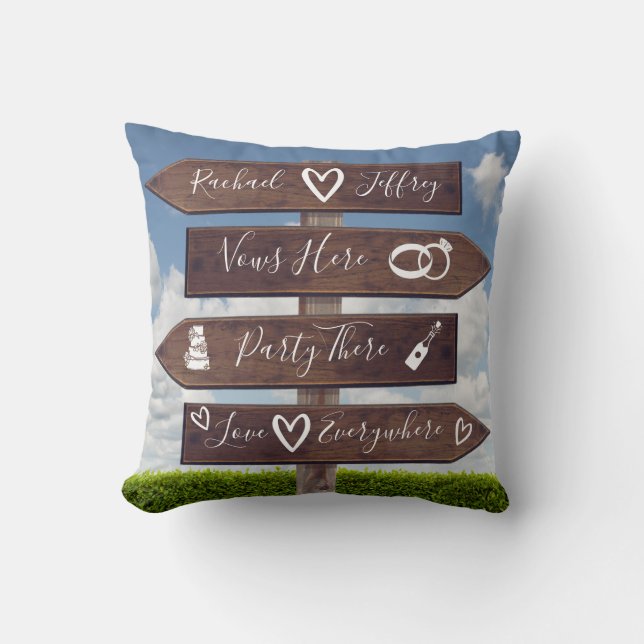 Coussin Panneau directionnel de mariage rustique (Recto)