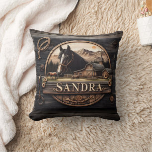 Coussin Panneau En Bois Avec Cheval Et Grange Au Coucher D