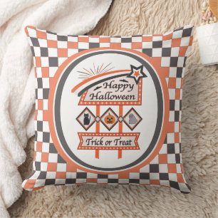 Coussin Panneau rétro vintage Halloween – Plaid Trick or T