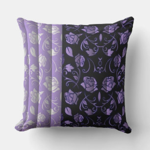 Coussin Panneaux floraux Roses noirs et violets Lancer l'o