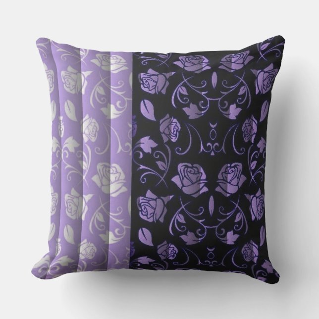 Coussin Panneaux floraux Roses noirs et violets Lancer l'o (Recto)