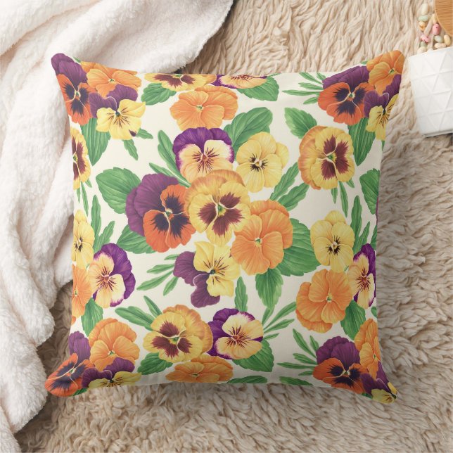 Coussin Pansies sur blanc cassé (Couverture)