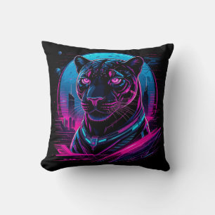 Coussin Panthère noire néon Cyberpunk