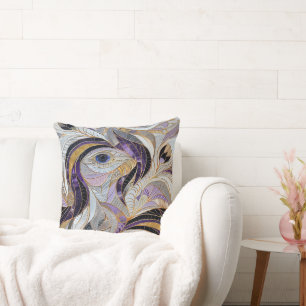 Coussin Paon Blanc Lavande Or Pourpre