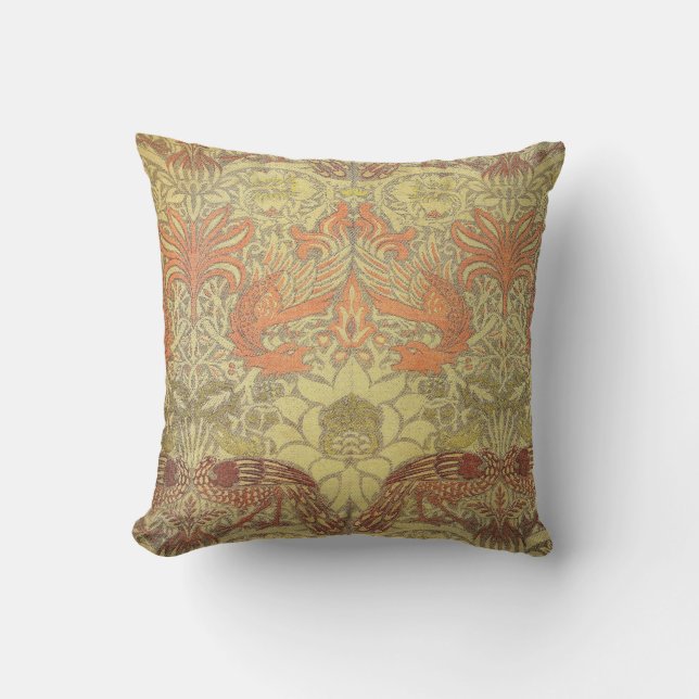 Coussin Paon de William Morris et motif de dragon (Recto)