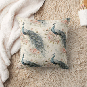 Coussin Paon Élégant Floral Vintage (2)