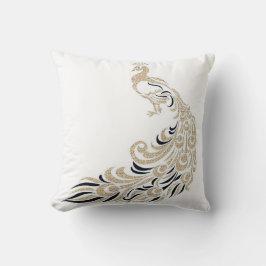 Coussin Paon-Élégant-Or-Noir-Carré ml