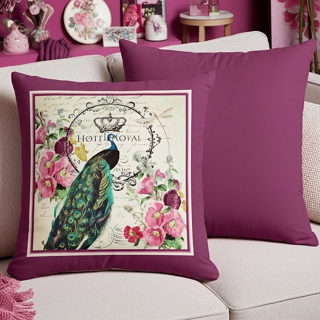 Coussin Paon et fleurs printanières (Créateur téléchargé)