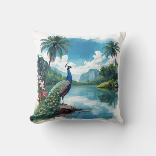 Coussin Paon Joli dans un Paradis Tropical