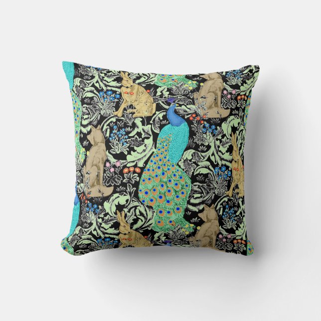 Coussin Paon, turquoise et neutres de Nouveau d'art (Recto)