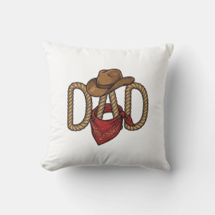 Coussin Papa Cowboy Corda Chapeau Bandana Gravure Vintage