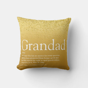 Coussin Papa, grand-père, définition paillettes or
