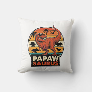 Coussin Papawsaurus Rétro Dinosaure Coucher de Soleil Vect