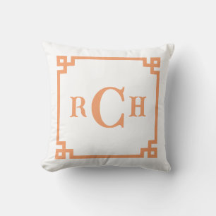 Coussin Papaya Orange Chinoiserie Grec Monogramme Clé