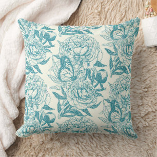 Coussin Papier à peintres et papillons, lagon Bleu