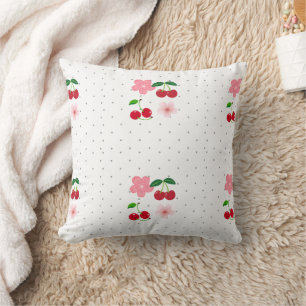 Coussin Papier cadeau à motif mignon de cerise et de fleur