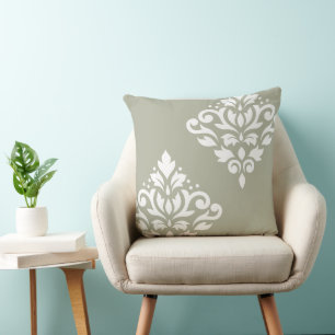 Coussin Papier damassé Scroll Art I 2 voies vert + blanc
