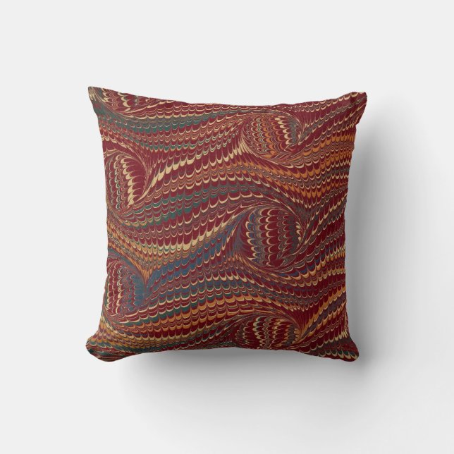 Coussin Papier marbré Bourgogne d'antiquité élégante et or (Recto)