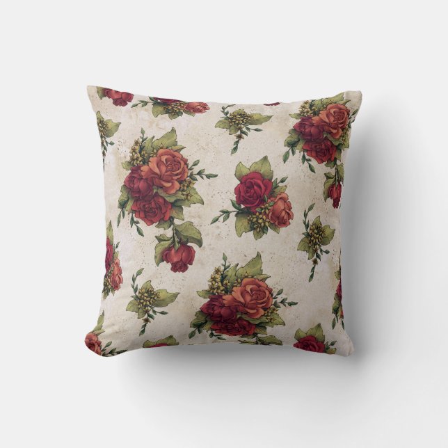 Coussin Papier peint antique de rose rouge (Recto)