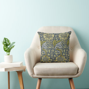 Coussin Papier Peint Floral William Morris Kennet Bleu Or