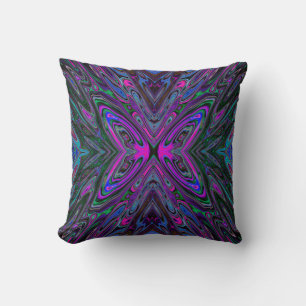 Coussin Papillon Abstrait Magenta, Bleu et Vert Tripant