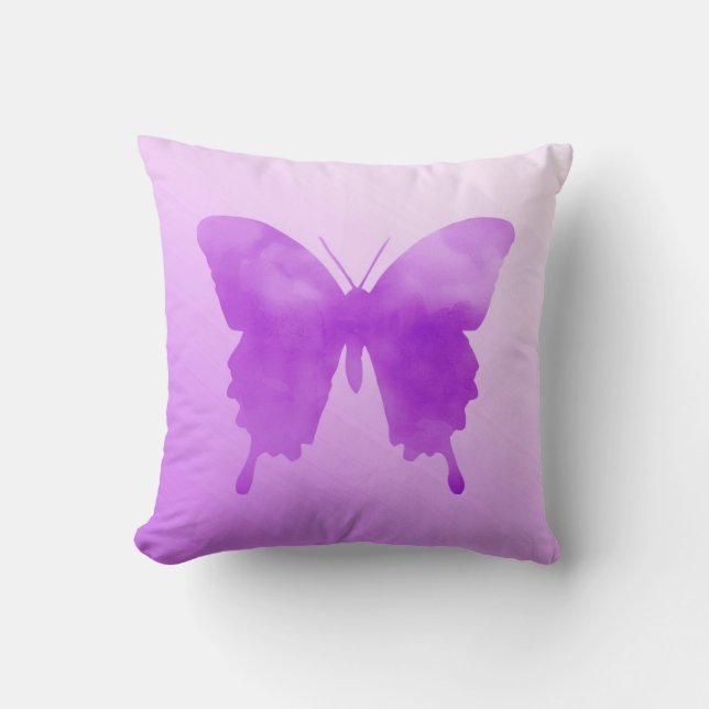 Coussin Papillon aquarelle - Lavande et Violet (Recto)
