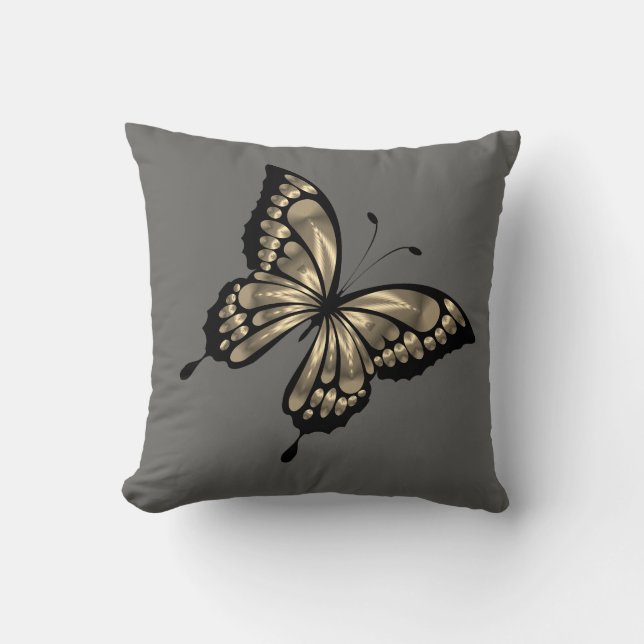 Coussin Papillon argenté gris gris (Recto)