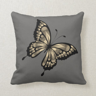 Coussin Papillon argenté gris gris