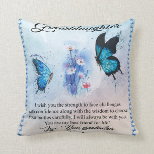 Coussin Papillon blanc personnalisé à ma petite-fille