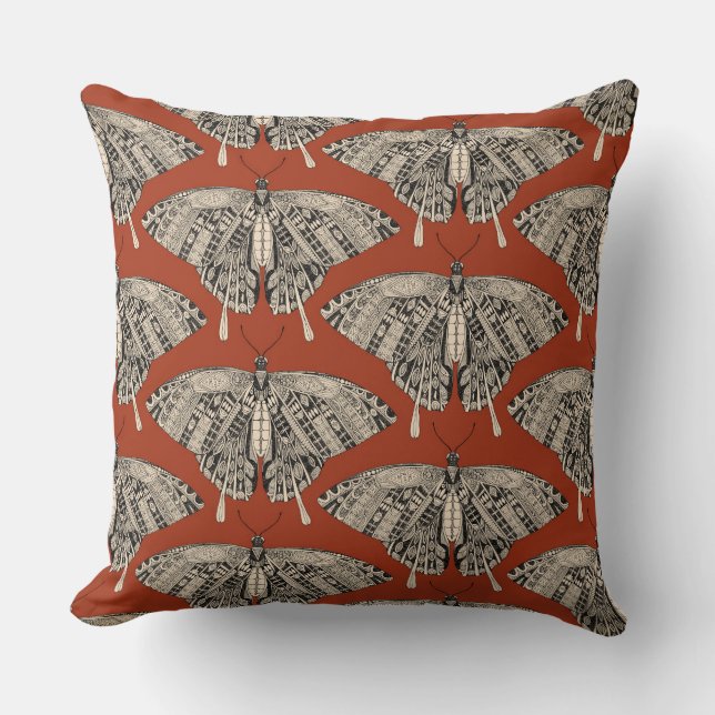 Coussin papillon blanc terracotta noir (Recto)
