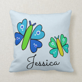 Coussin Papillon bleu et vert personnalisé