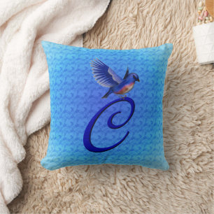 Coussin Papillon bleu Monogramme Initiale C 
