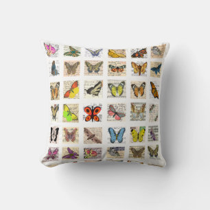 Coussin Papillon Carte postale Vintage Feuille de collage
