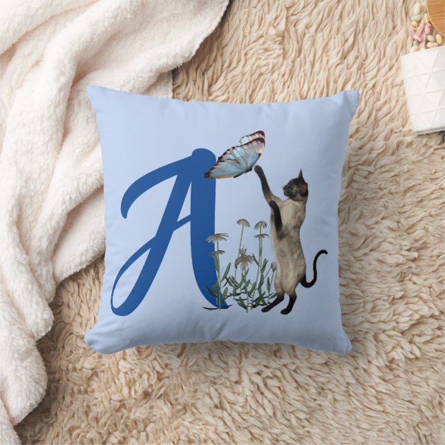 Coussin Papillon de chat siamois Monogramme Initial A (Couverture)