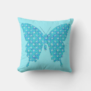 Coussin Papillon en imprimé tourbillon - turquoise