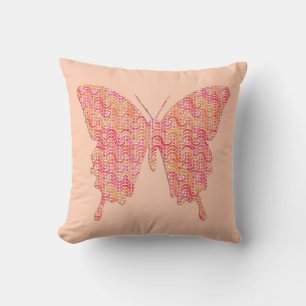 Coussin Papillon en motif à vague - rose et orange