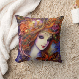 Coussin Papillon Et Déesse De Jardin En Aquarelle Blues