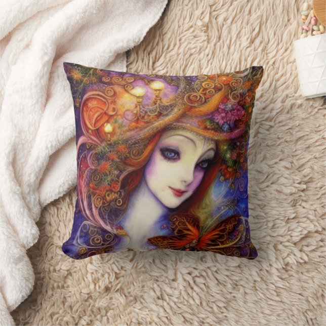 Coussin Papillon Et Déesse De Jardin En Aquarelle Blues (Couverture)