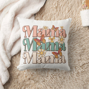 Coussin Papillon floral blanc rétro typographie