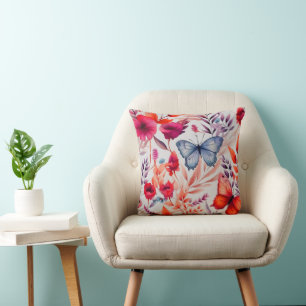 Coussin Papillon floral, cadeau de l'amoureux de la nature
