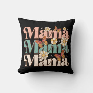 Coussin Papillon floral noir Retro typographie