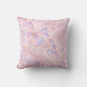 Coussin Papillon iridescent Brouillard Rose